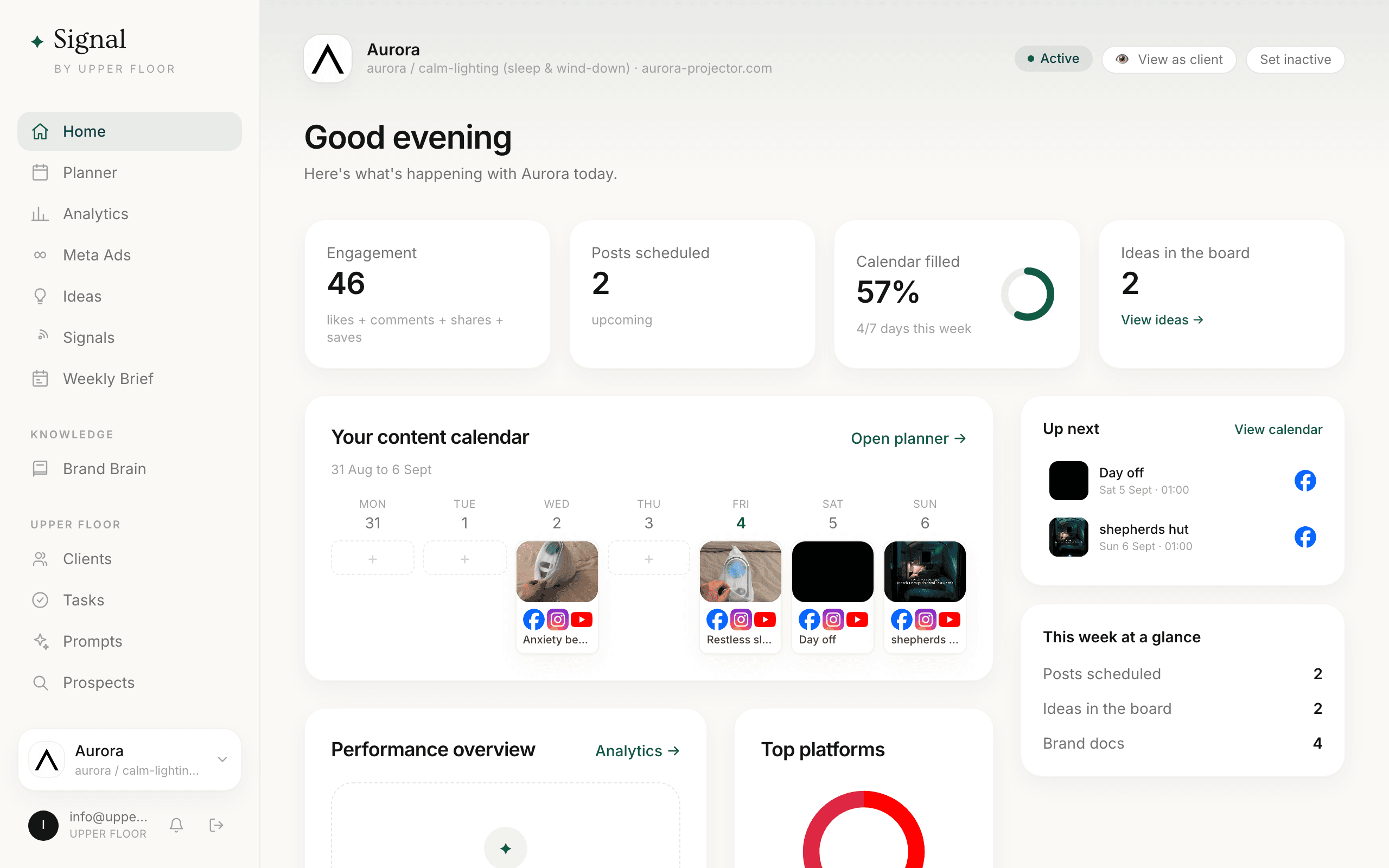 The actual Signal client portal we built for Upper Floor