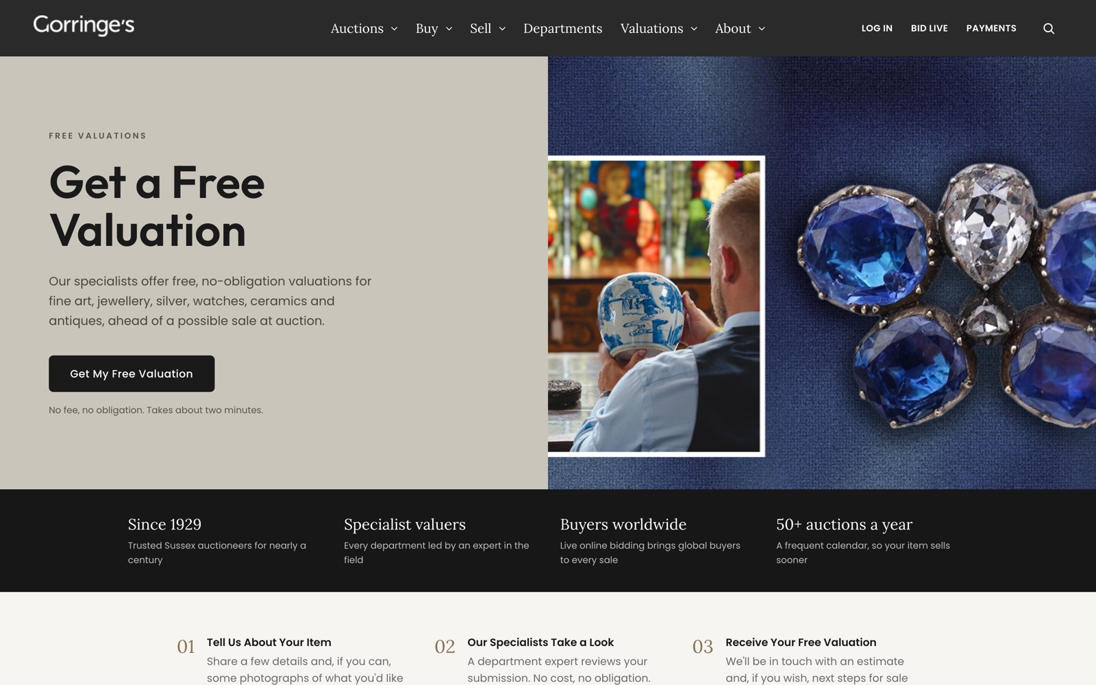 The public Get a Free Valuation page on the Gorringe's website